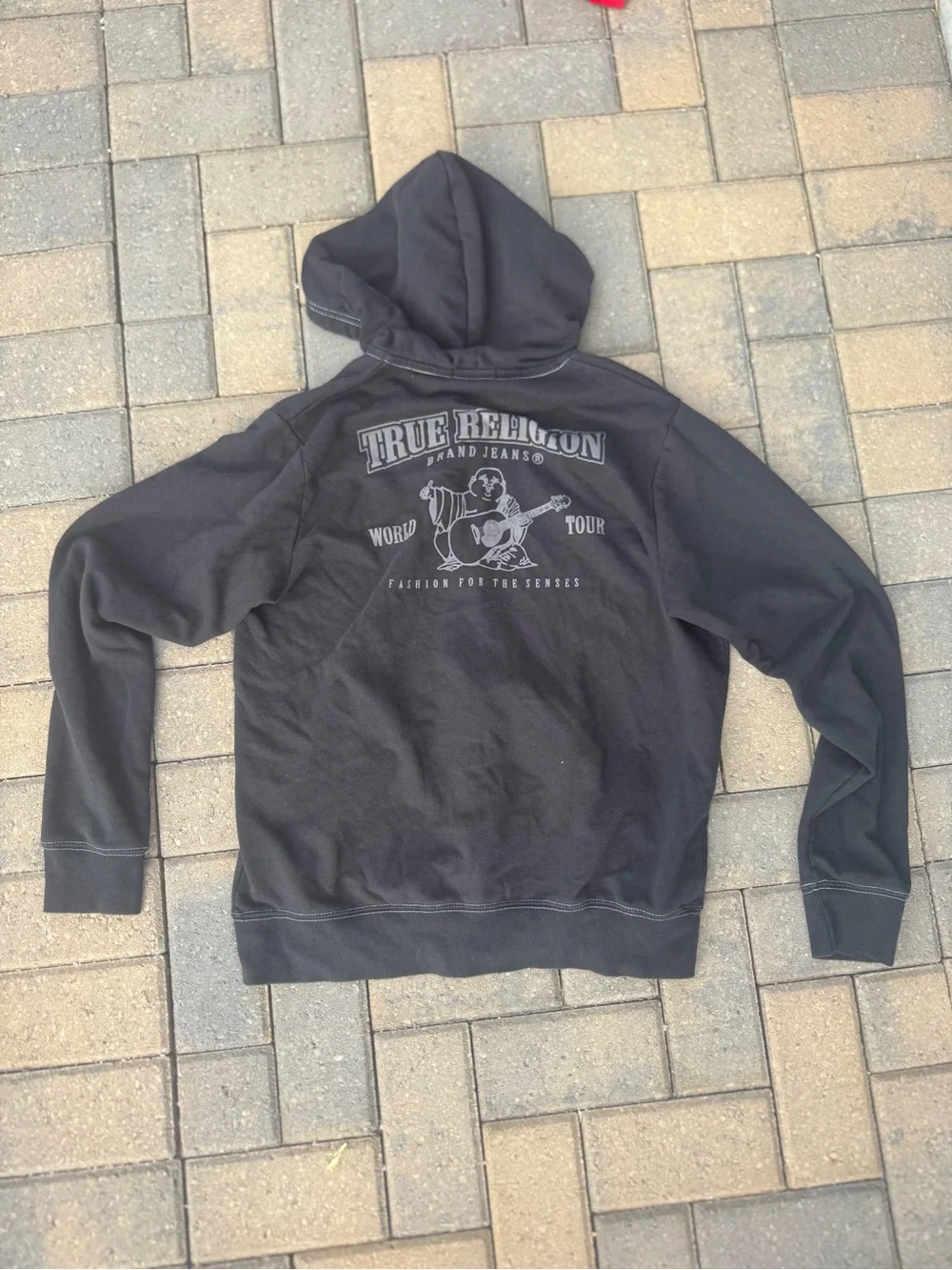 True Religion Black Hoodie with White Drawstrings